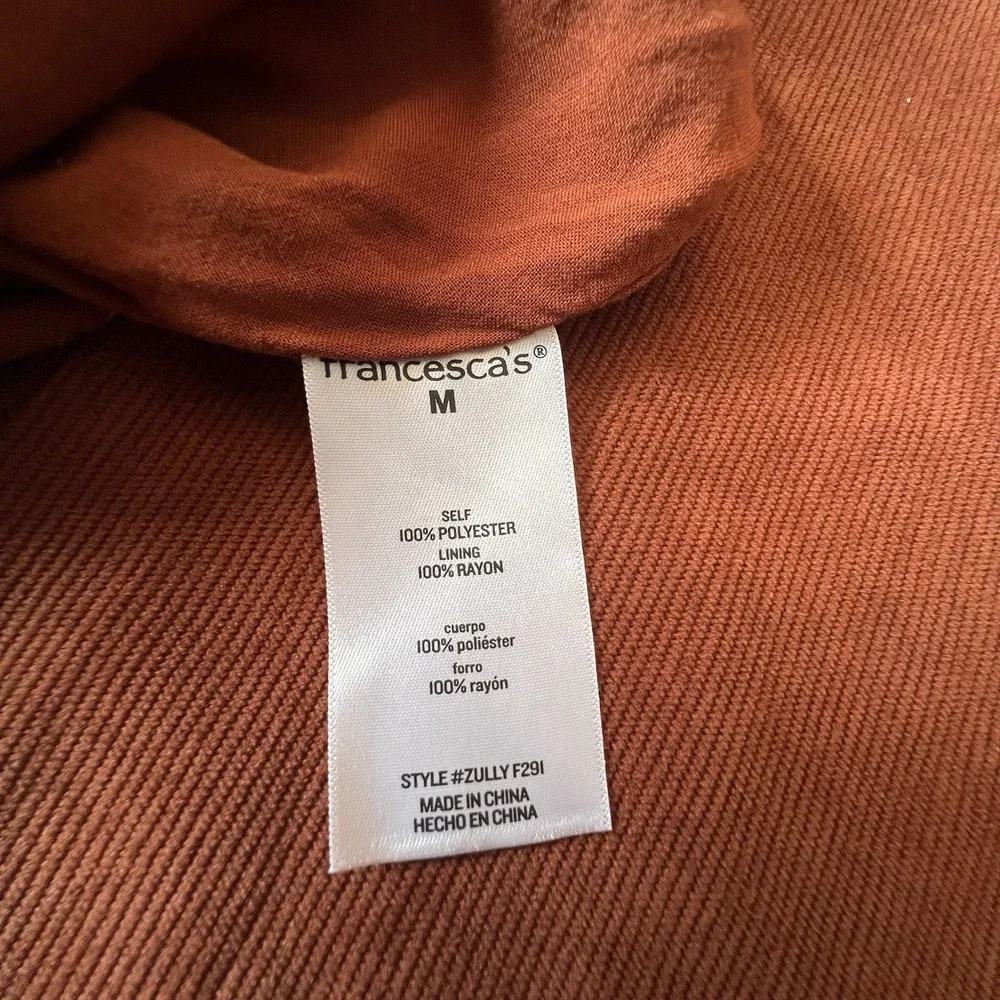 Franchescas Corduroy Babydoll Mini Dress Womens M Rust Brown Orange Square Neck - Picture 5 of 11